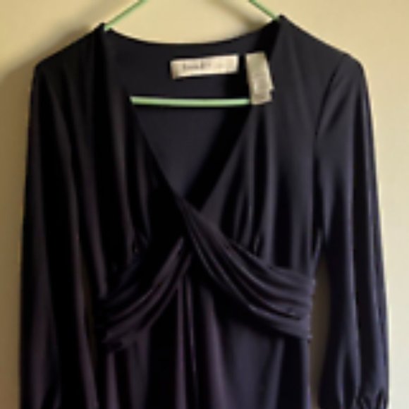 Laundry Wrap Style Front Draped Sz 2 Navy Side Zip Dress V Neck Body Con Lined - Picture 1 of 6